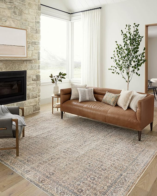 Loloi Angela Rose Blake Collection BLA-04 Beige/Denim 5'-3" x 5'-3" Round, .25" Pile Height, Fringe, Area Rug