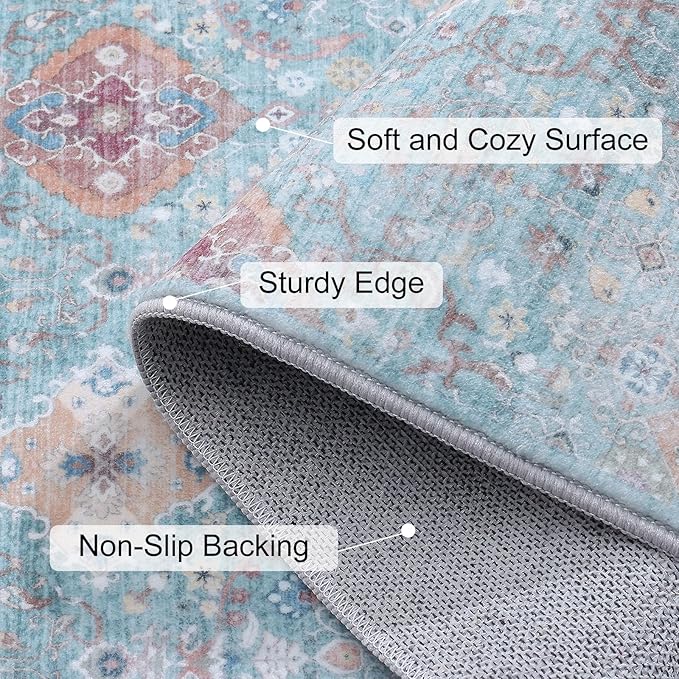 Vanmoos 5x7 Area Rugs for Living Room, Bedroom - Machine Washable, Non-Slip Bedside Rug, Large Soft Floor Carpet for Office, Dining Room, Farmhouse and Home Decor, Charm/Turquoise