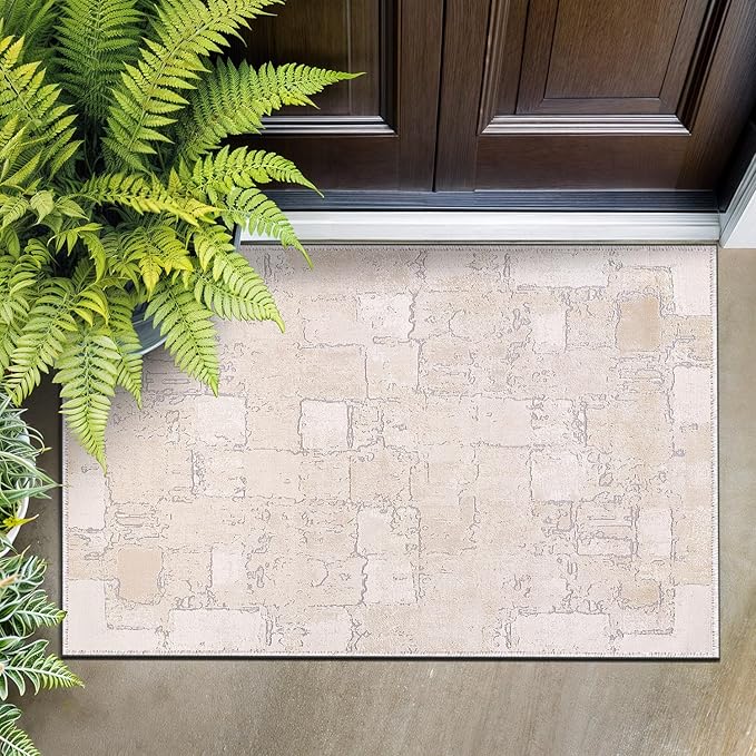 Beverly Rug Modern Abstract Entry Rug 2x3 Luxury Ultra Soft Vintage Indoor Area Rugs for Living Room Stain Resistant Non Shedding Indoor Carpet Alfombras para Salas Modernas (2 x 3 Beige)