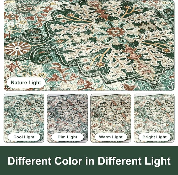KIMODE Kitchen Mats Cushioned Anti Fatigue, Boho Oriental Kitchen Rugs 17"x47"+17"x29", Non Slip Kitchen Mats for Floor, Padded Kitchen Floor Mats for Sink Laundry Office Desk Green Multi