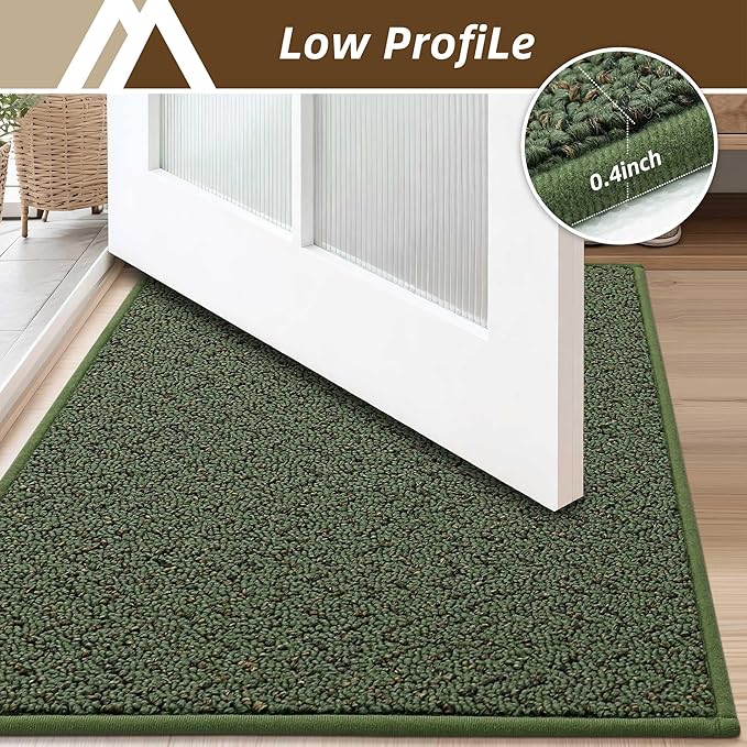 COSY HOMEER Door Mat 17" x 30" Non Slip Absorbent Entryway Rugs Dirt Trapper Doormats Washable Entrance Mats Low Pile Welcome Floor Mat for Front Back Door and Entry Mats,Green(Roll Packing)