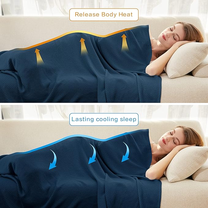 AmyHomie Cooling Blankets, 100% Rayon Derived from Bamboo, Cool Summer Blanket for Hot Sleepers, Soft Comfy Lightweight Blankets for All Seasons(Navy, 90×108 in)