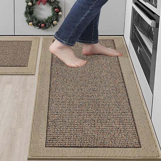 BEQHAUSE Kitchen Rugs and Mats Set of 2 Non-Slip Kitchen Mats for Floor, Absorbent and Stain Resistant Kitchen Runner, Machine Washable Rugs for Kitchen, Laundry & Sink, 20"x32"+20"x48", Taupe