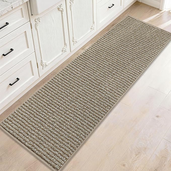 JSEI Kitchen Runner Rugs, 17''x60'' Non-Slip Kitchen Mats for Floor, Machine Washable Absorbent and Stain Resistant Kitchen Rug, Carpet Mats with TPR Backing for Kitchen, Beige