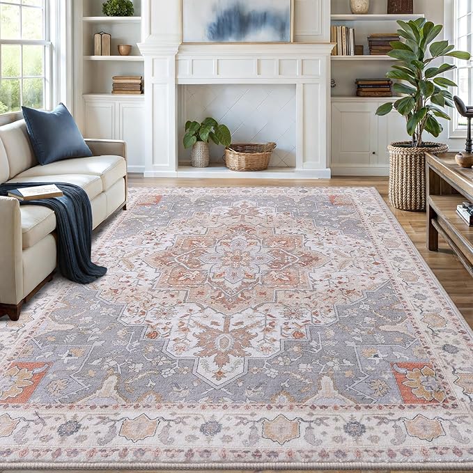 Vanmoos 5x7 Area Rugs for Living Room, Bedroom - Machine Washable, Non-Slip Bedside Rug, Large Soft Floor Carpet for Office, Dining Room, Farmhouse and Home Decor, Artistic Flair/Beige