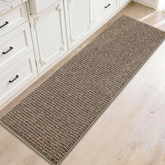 JSEI Kitchen Runner Rugs, 17''x60'' Non-Slip Kitchen Mats for Floor, Machine Washable Absorbent and Stain Resistant Kitchen Rug, Carpet Mats with TPR Backing for Kitchen, Taupe