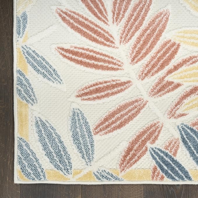 Nourison Home Aloha Ivory Blue 2'8" x 4' Area Rug - Easy Clean, Non Shedding, Bed Room, Living Room, Dining Room, Kitchen (3' x 4')