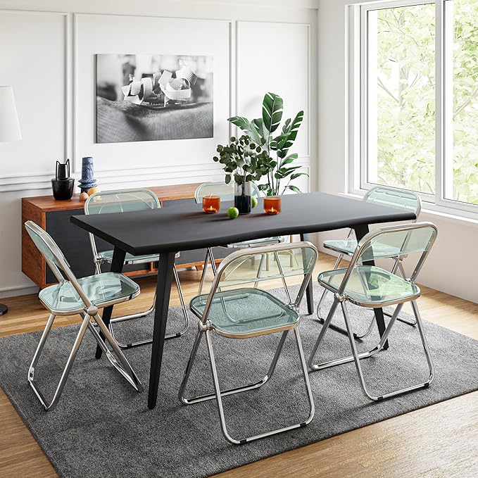 LeisureMod Lawrence Modern Clear Acrylic Folding Chair with Metal Frame, Space-Saving Transparent Seating for Dining Room, Home Office, Bedroom, Vanity or Small Spaces, (Jade Green, Singles)