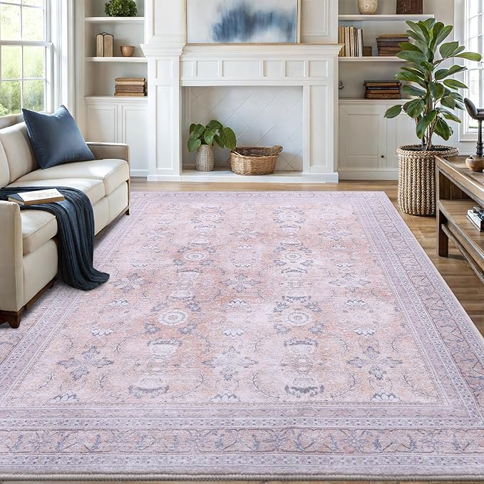 Vanmoos 6x9 Area Rugs for Living Room, Bedroom - Machine Washable, Non-Slip Bedside Rug, Large Soft Floor Carpet for Office, Dining Room, Farmhouse and Home Decor, Urban Luxe/Cream