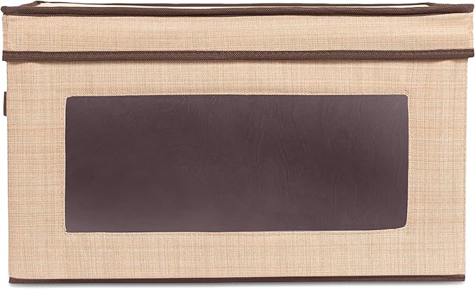 Internet's Best Storage Box with Window - Durable Storage Bin Basket Containers with Lids and Handles - Clothes Nursery Toys Organizer - Brown (Beige)