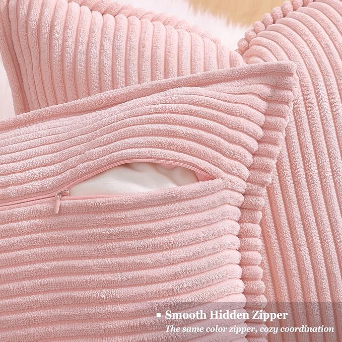 decorUhome Spring Valentines Corduroy Pink Throw Pillow Covers 12x20 Set of 2 Decorative Soft Boho Farmhouse Lumbar Couch Pillow Covers for Living Room Bed Sofa Broadside Striped Pillow Cases