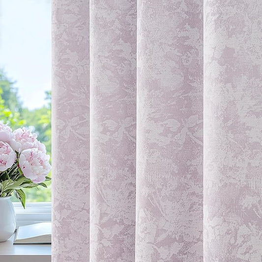 Beauoop Purple Floral Jacquard Blackout Curtains 63 Inches Long 2 Panels for Bedroom Living Room Chenille Flower Room Darkening Thermal Insulated Soundproof Grommet Window Treatments Drapes, 52x63