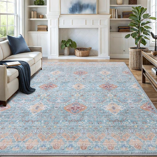 Vanmoos 6x9 Area Rugs for Living Room, Bedroom - Machine Washable, Non-Slip Bedside Rug, Large Soft Floor Carpet for Office, Dining Room, Farmhouse and Home Decor, Charm/Turquoise