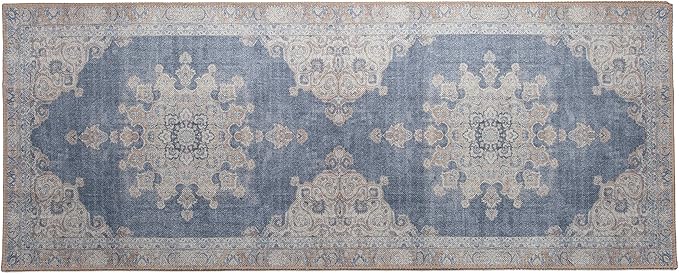 RugOver Machine Washable Area Rug, Pet-Friendly and Non-Slip Indoor Carpet for Kitchen, Bathroom, Living Room, Home Floor Decoration(Blue Jean/Peanut, 2'6" x 6'6")