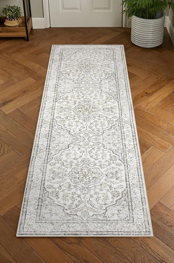 Lahome Oriental Washable Runner Rug,2.5x8 Runner Rug for Entryway Indoor Non-Slip,Kitchen Runner Rugs Non Skid Washable,Traditional Thin Wide Carpet Runner for Laundry Hallway Bathroom,(8ft,Beige)