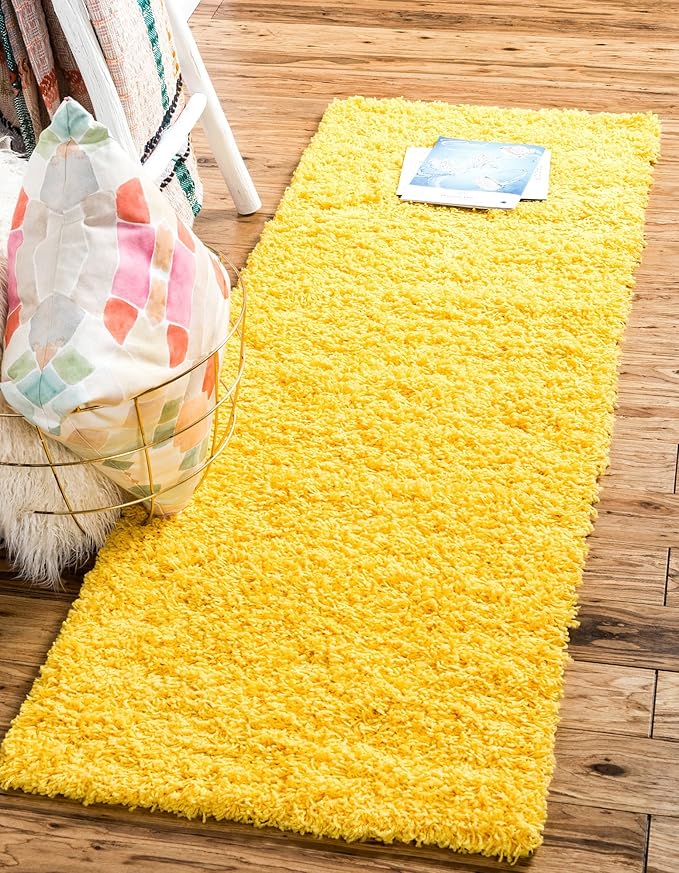Unique Loom Solid Shag Collection Area Rug (2' x 6' 5" Runner, Tuscan Sun Yellow)