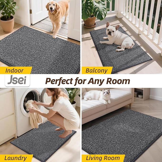 JSEI Dirt Trapper Door Mat 20"x32" Non-Slip Washable Entrance Mat, Dog Doormats, Absorbent & Fade-Resistant Floor Mats, Low Profile Welcome Mats for Entryway, Front Door, and Inside Entrance, Charcoal
