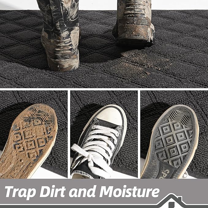 BEQHAUSE Dirt Trapper Door Mat 24" x 36", Non-Slip Washable Doormats Welcome Mat, Dirt Resistant and Absorbent Entrance Mat, Low Profile Floor Mats for Front Back Door, Entryway, Dark Grey