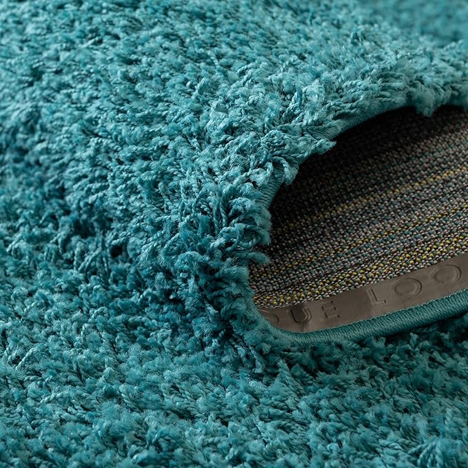 Unique Loom Solid Shag Collection Area Rug (4' 1" Round, Deep Aqua Blue)