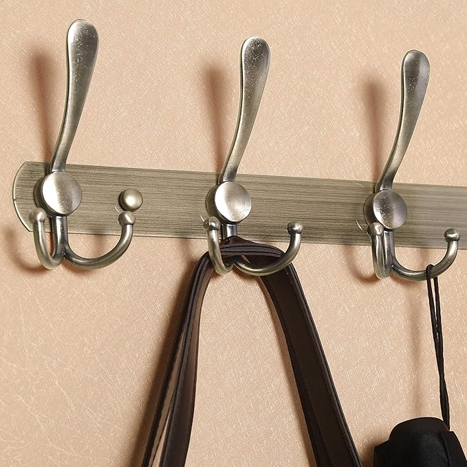 WEBI Coat Rack Wall Mounted,8 Tri Hooks for Hanging,Coat Hook,Hook Rack,Hook Rail,Coat Hanger Wall Mount Metal Wall Coat Rack for Coats,Hats,Jacket,Bronze