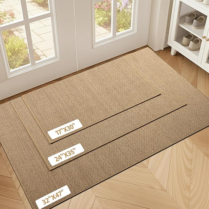 StepAura Indoor Ultra Thin Door Mat 32"x48", Low Profile Non Slip Rubber Backing Front Door Mat Indoor Entrance, Beige