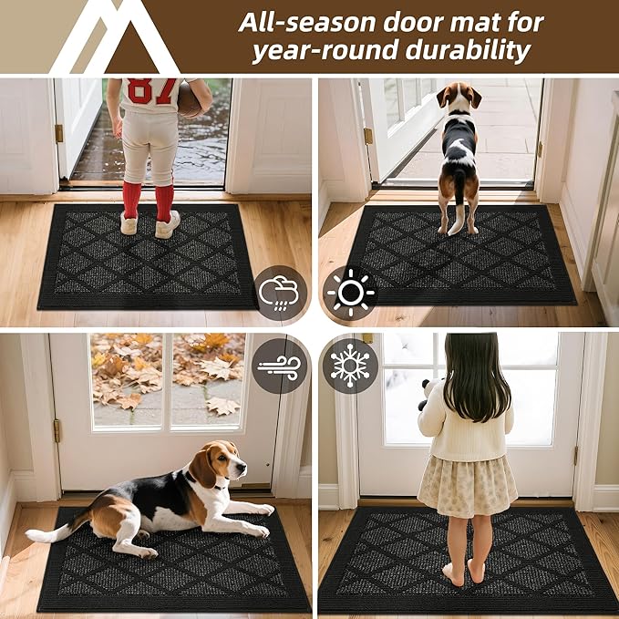 COSY HOMEER Non-Slip Door Mat 32"x48", Entryway Rugs Low Profile Absorbent Dirt Trapper Doormat for Front Entrance, Washable Polypropylene Entry Mat (Black)