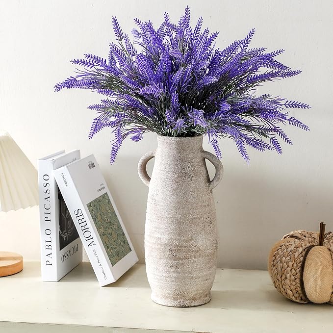 Ceramic Rustic Farmhouse Vase, Distressed Decorative Flower Vase for Home Decor, Ideal Shelf Decor, White Boho Vase for Living Room Bedroom Kitchen Office Decor Centerpiece Table Decorations