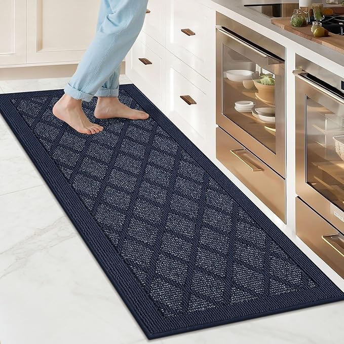COSY HOMEER Kitchen Rug Non Slip Washable, 24"x60" Absorbent Kitchen Mats for Floor, Runner Rugs for Kitchen Floor, 100% Polypropylene Kitchen Sink Rug (Blue)