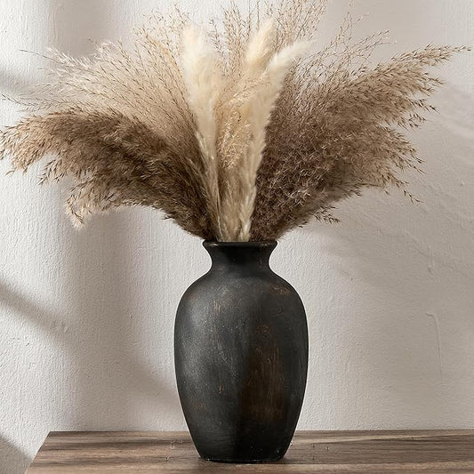 Ceramic Rustic Flower Vase, 8.38 Inch Vintage Pottery Home Decor, Farmhouse Terracotta Vase for Living Room, Table, Shelf, Mantel Decoration, Farmhouse - Black Bronze