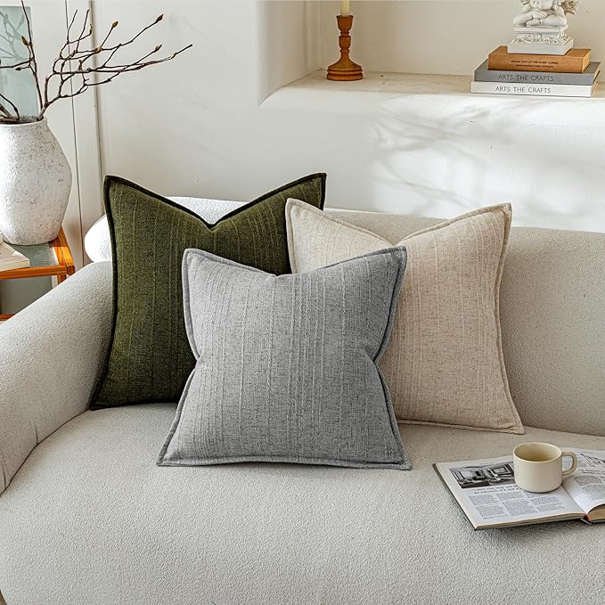 a moment Linen Pillow Covers Set of 2,Boho Farmhouse Throw Pillowcases Neutral Textured Decorative Covers for Couch Sofa,Soft Linen Blend Accent Case Cushion Living Room Home Decor 26"x26"Sky Gray