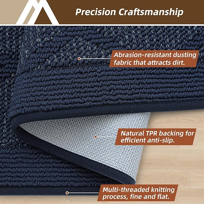 COSY HOMEER Non-Slip Door Mat 24"x36", Entryway Rugs Low Profile Absorbent Dirt Trapper Doormat for Front Entrance, Washable Polypropylene Entry Mat (Blue)