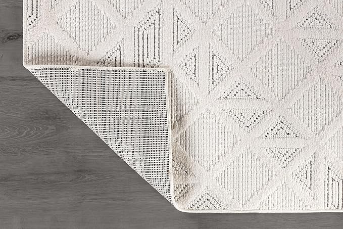 Luul Home Modern Micro Loop Indoor Runner Rugs for Living Room Bedroom Kitchen Geometric Square White 2x7 Luxury Durable Low and High Pile Non-Shedding Stain Resistant Soft Area Carpet 2 x 7