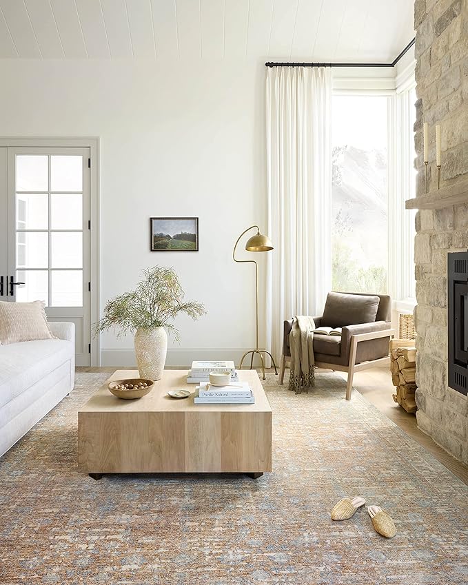 Loloi Angela Rose Blake Collection BLA-05 Sand/Sky 5'-3" x 7'-6", .25" Pile Height, Fringe, Area Rug