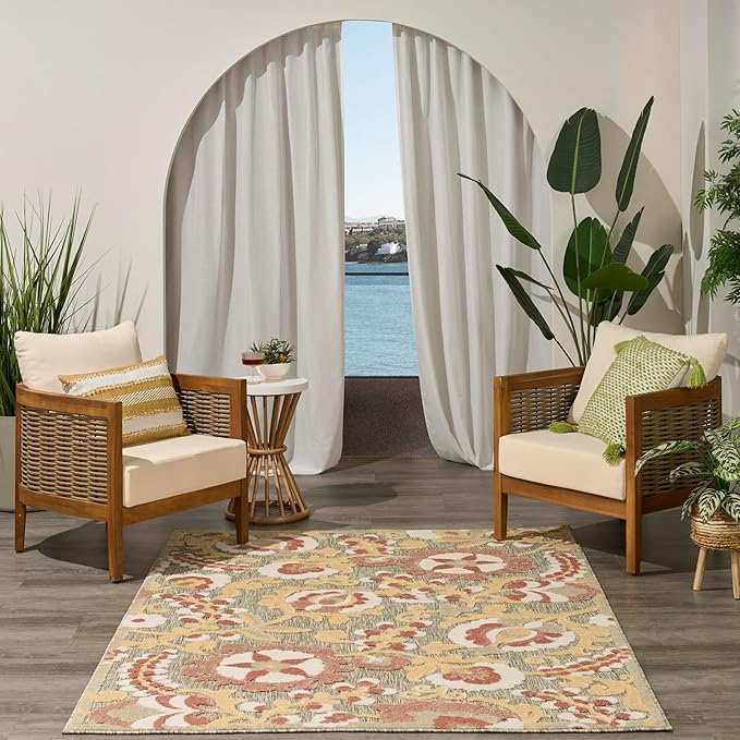 Nourison Home Aloha Ivory Rose 5'3" x 7'5" Area Rug - Easy Clean, Non Shedding, Bed Room, Living Room, Dining Room, Kitchen (5' x 8')