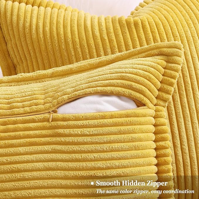 decorUhome Spring Corduroy Mustard Yellow Throw Pillow Covers 12x20 Set of 2 Decorative Soft Boho Farmhouse Lumbar Couch Pillow Covers for Living Room Bed Sofa Broadside Striped Pillow Cases