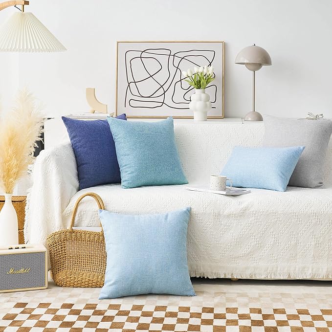Home Brilliant Burlap Lined Linen Throw Pillow Covers Decorative for Couch, 18x18 inches(45x45cm), Navy Blue