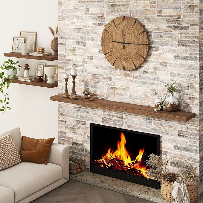 Marsmiles Floating Shelves | 36 Inch Dark Wood Wall Shelves Set of 2 | 9.3 Inch Deep Rustic Reclaimed Wood Shelves for Room Wall | Farmhouse Floating Shelves for Living Room Bathroom