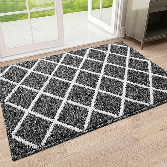 Finchitty Indoor Door Mat, Dirt Resistant and Absorbent, Low-Profile, Non-Slip, Washable Inside Floor Mats for Front Door, Back, and Entrance, 36" x 24", Black