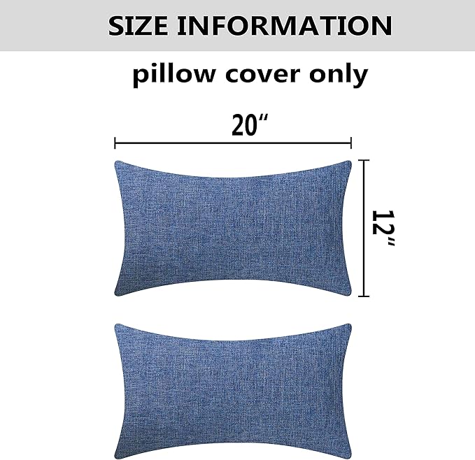 Home Brilliant Lined Linen Throw Pillow Covers Decorative Oblong Cushion Covers for Sofa, 12"x20"(30x50cm), Navy Blue