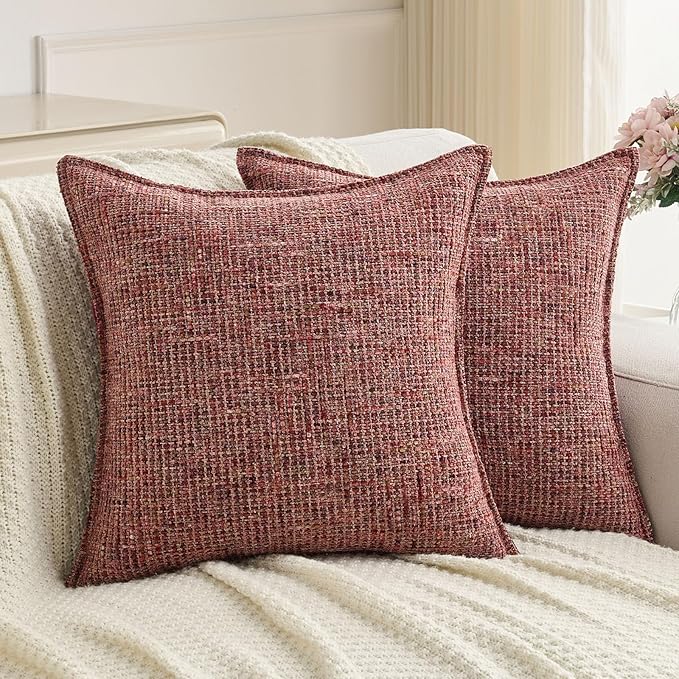 FUTEI Burgundy Decorative Throw Pillow Covers 26x26 Inch Set of 2,Soft Chenille Tweed Textured Euro Pillow Shams,Modern Home Decor for Couch Bed Living Room