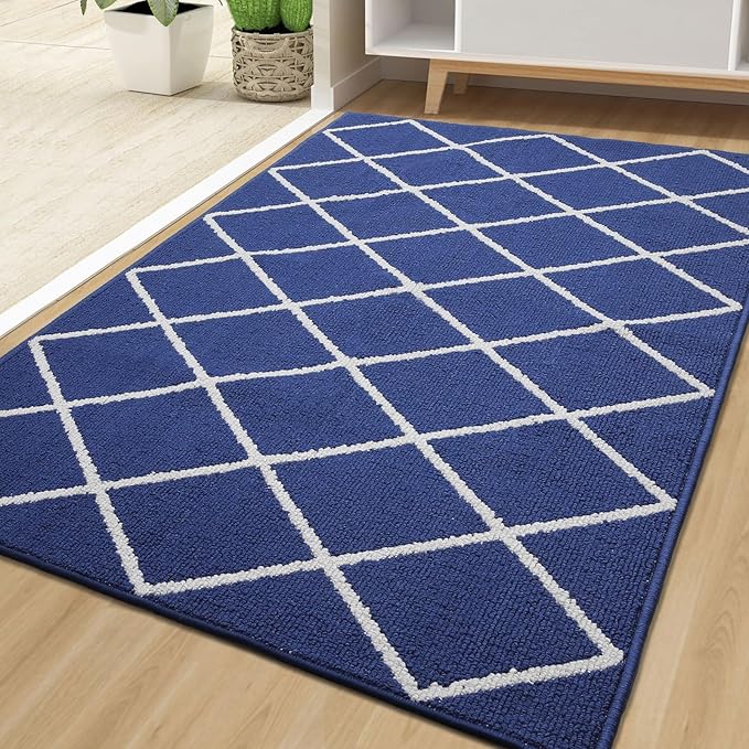 Finchitty Indoor Door Mat, Dirt Resistant and Absorbent, Low-Profile, Non-Slip, Washable Inside Floor Mats for Front Door, Back, and Entrance, 71" x 47", Navy
