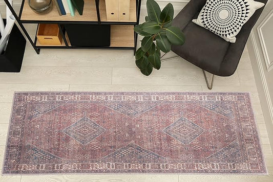 RugOver Machine Washable Area Rug, Pet-Friendly and Non-Slip Indoor Carpet for Kitchen, Bathroom, Living Room, Home Floor Decoration(Clay/Prussian, 2'6" x 6'6")