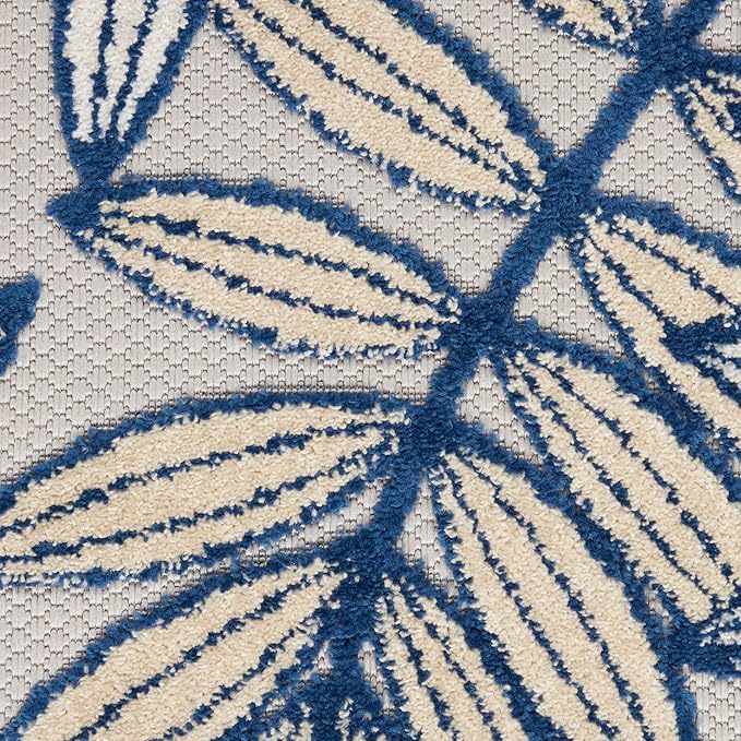 Nourison Home Aloha Ivory Navy 6' x 9' Area Rug - Easy Clean, Non Shedding, Bed Room, Living Room, Dining Room, Kitchen (6' x 9')