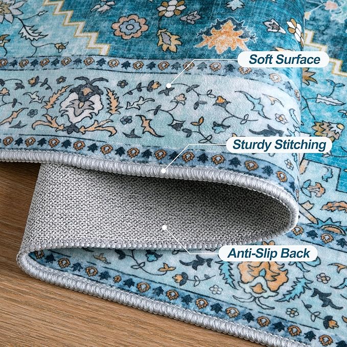 Tangsoo Blue 2x3 Washable Rug for Entryway, Vintage Non Slip Small Area Rug, Indoor Front Door Rug, Print Door Mat Small Carpet, Soft Low Pile Rugs for Entrance Kitchen Bedroom Home Decor