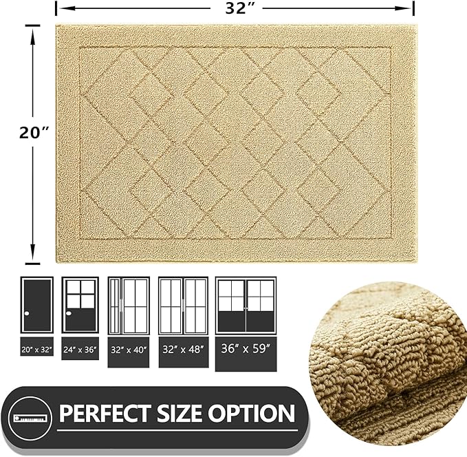 REFETONE Indoor Doormat, Front Back Door Mat 20"x32" Rubber Backing Non Slip Mats, Absorbent Washable Entrance Doormat for Entryway, Resist Dirt Low-Profile Inside Floor Mat for Muddy Shoes, Beige