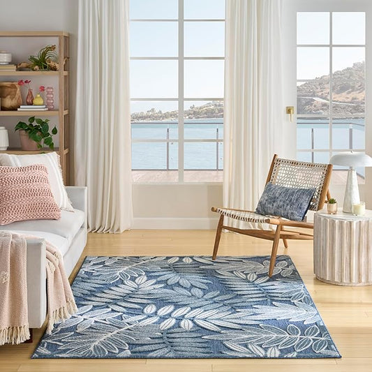 Nourison Home Aloha Blue 3'6" x 5'6" Area Rug - Easy Clean, Non Shedding, Bed Room, Living Room, Dining Room, Kitchen (4' x 6')