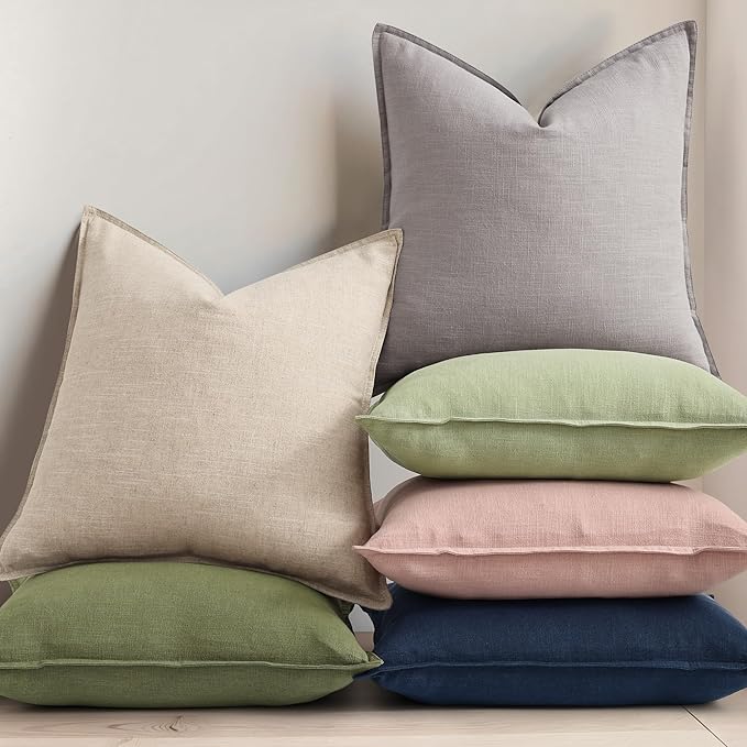 decorUhome Spring Decorative Linen Euro Sham Throw Pillow Covers 26x26 Inch Set of 2 Navy Blue Pillow Covers with Flange Edges Soft Farmhouse Boho Accent Pillow Cases for Couch Bed Living Room