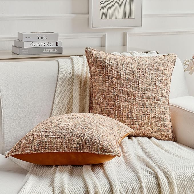 FUTEI Rust Decorative Throw Pillow Covers 20x20 Inch Set of 2,Soft Chenille Tweed Textured Cushion Case,Modern Home Decor for Couch Bed Living Room