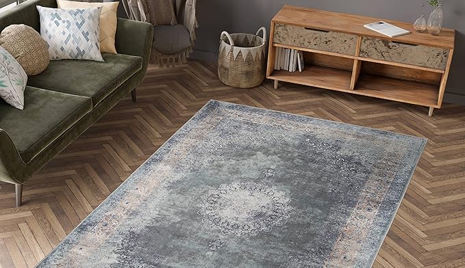 RugOver Machine Washable Area Rug, Pet-Friendly and Non-Slip Indoor Carpet for Kitchen, Bathroom, Living Room, Home Floor Decoration(Ash/Champagne, 2'6" x 6'6")