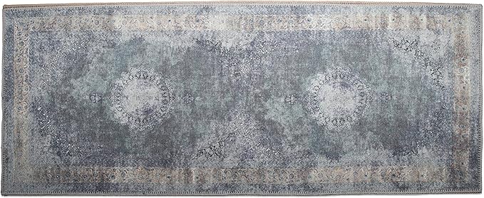 RugOver Machine Washable Area Rug, Pet-Friendly and Non-Slip Indoor Carpet for Kitchen, Bathroom, Living Room, Home Floor Decoration(Ash/Champagne, 2'6" x 6'6")